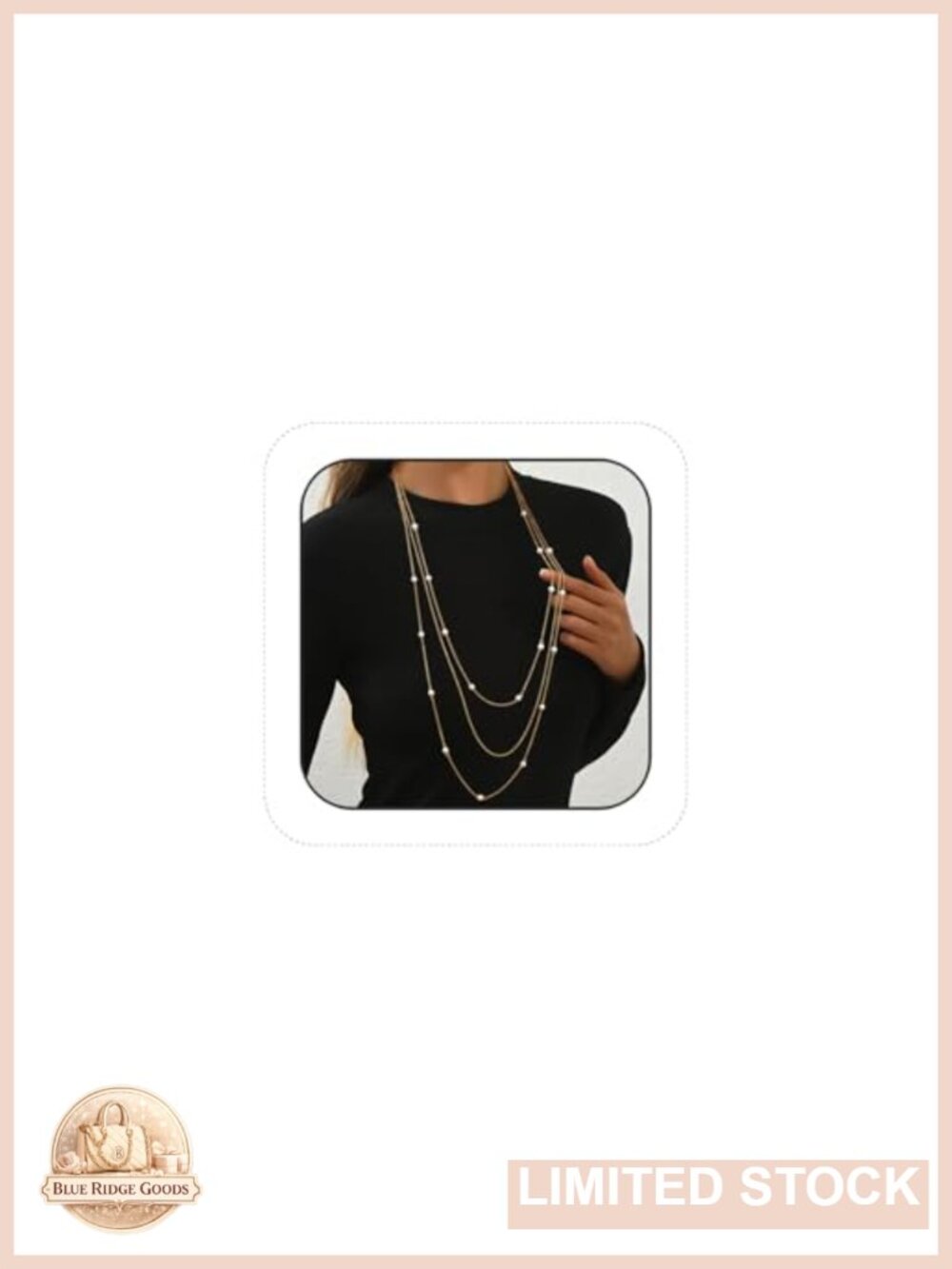 Long Layered Faux Pearl Necklace Gold Alloy Multi-Strand Sweater Chain
